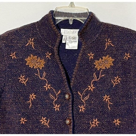 New ESCADA by MARGARETHA LEY Embroidered Brown Navy Mohair Wool Cardigan - Picture 10 of 12